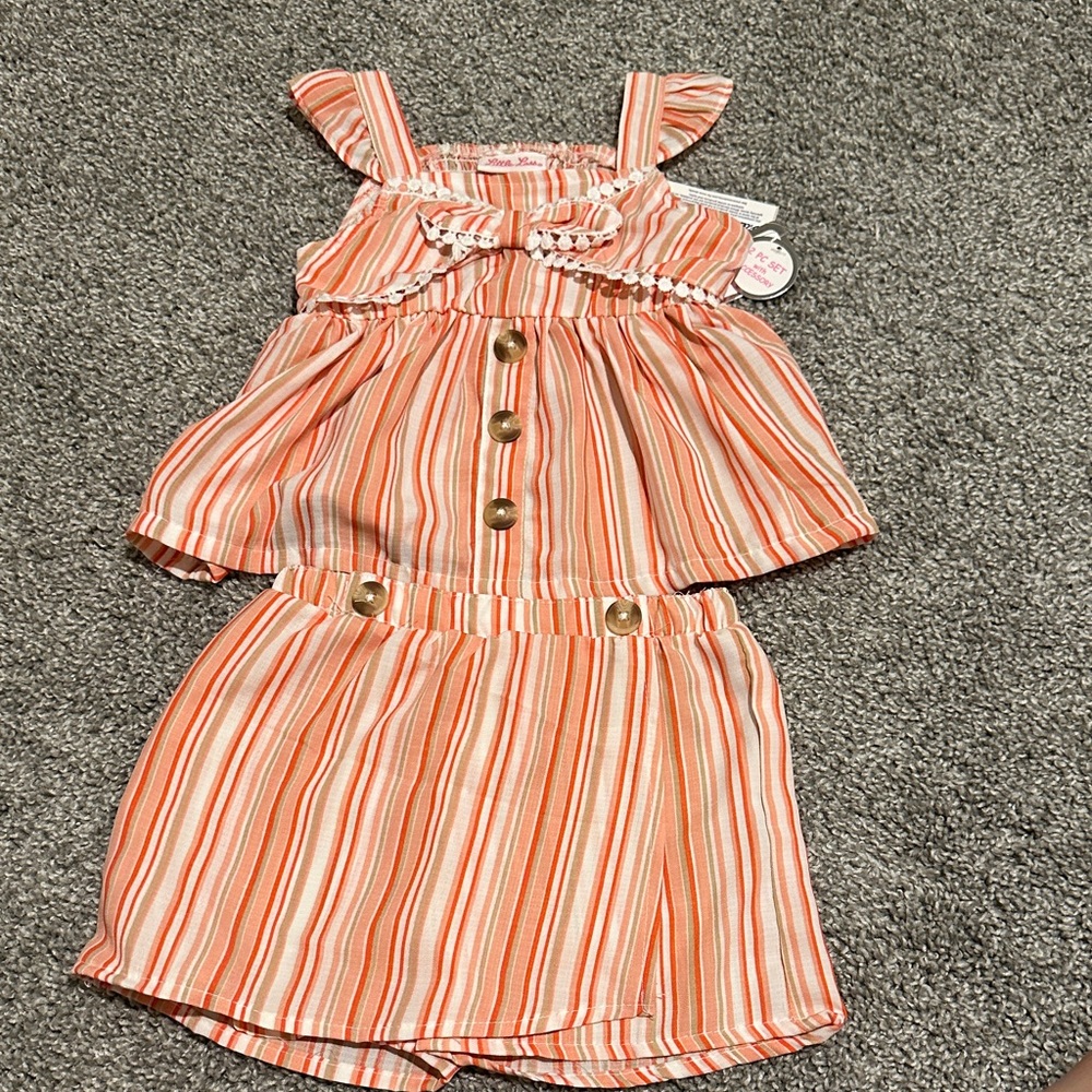 New! Little Lass Coral Striped Skirt Set - 24 mos.